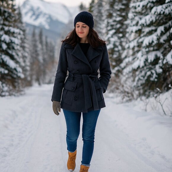 New York & Company Jackets & Blazers - NEW York & Company Pea coat Gray Size Medium Belted and Double Breasted